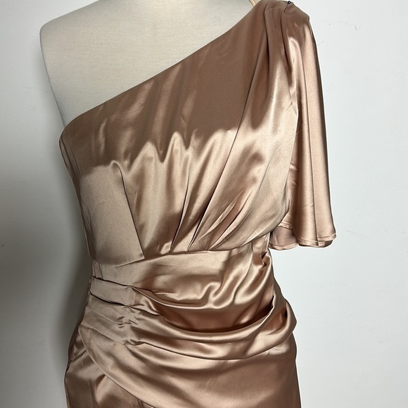 NWT Good Times One-Shoulder Ruched Wrap Dress in Champagne Size L - Picture 4 of 16